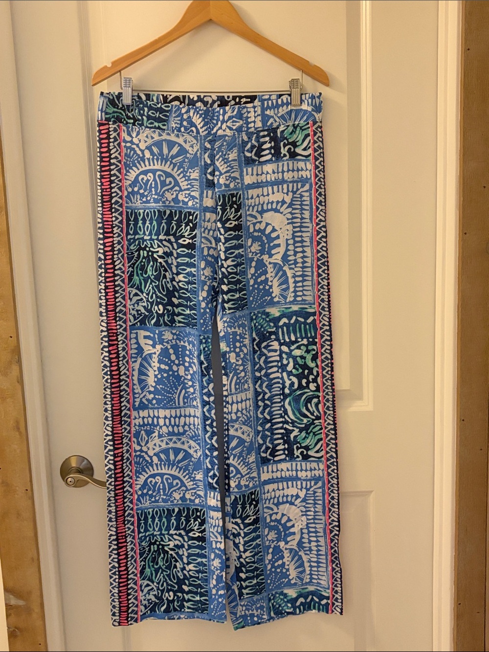 Lilly Pulitzer Navy and White Patterned Wide-Leg Pants